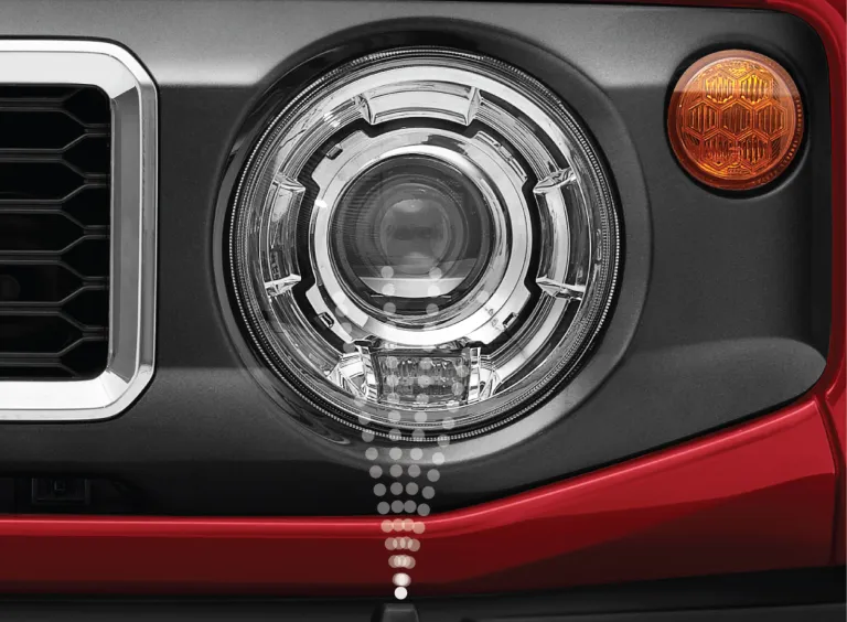 Manual leveling LED projector headlamp with washer
